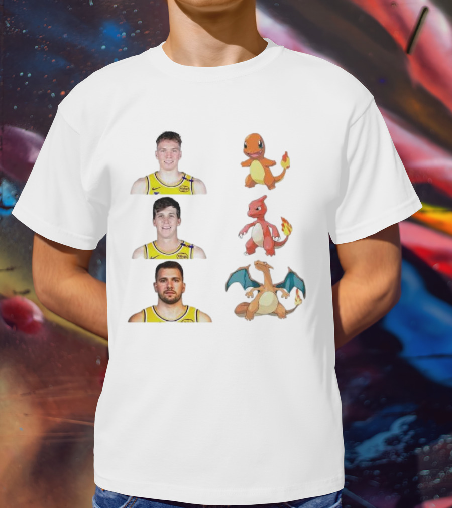 Lakers Evolution Dalton Knecht Charmander Austin Reaves Charmeleon Luka Doncic Charizard T-Shirt