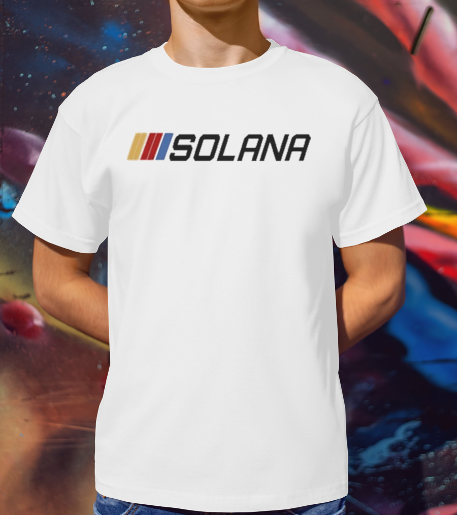 Jakey Wearing Solana Community Art Yellow Red Blue Bars T-Shirt