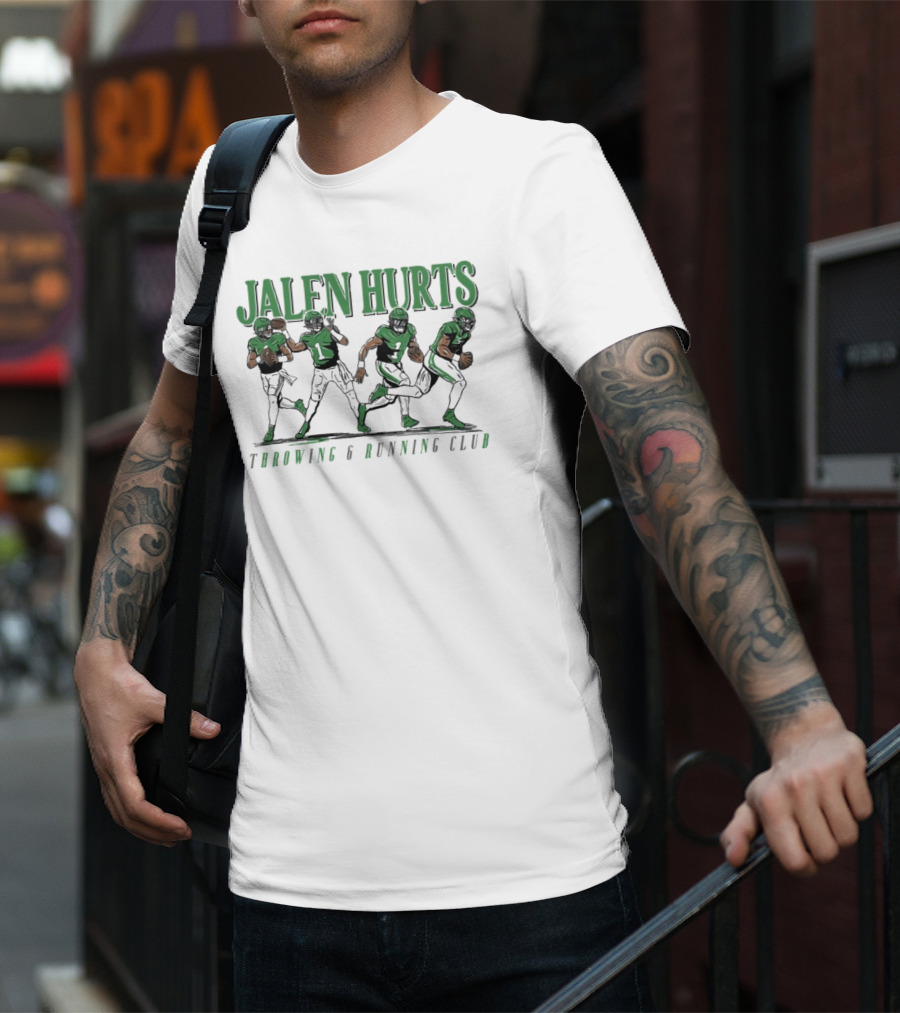 Jalen Hurts Dual Threat Throwing Running Action Figures Sports Apparel T-Shirt
