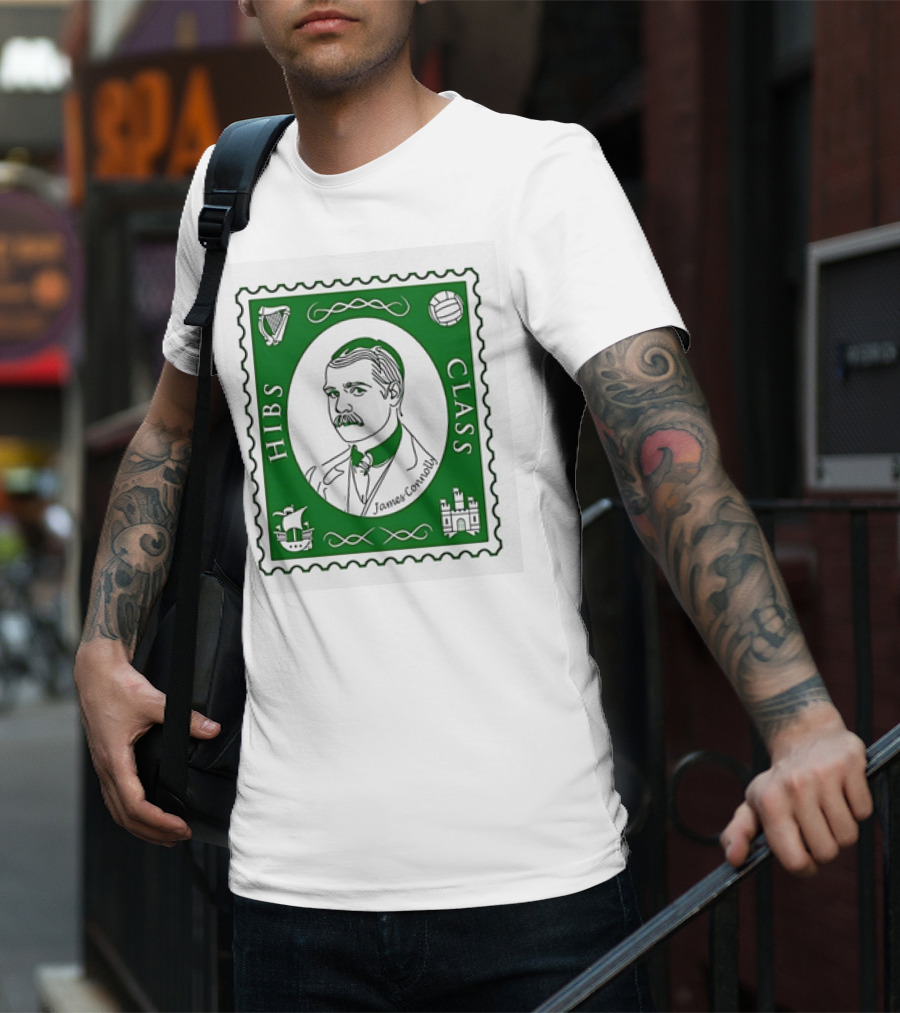 James Connolly Hibs Class Stamp With Harp, Ball, Ship, Castle Symbols T-Shirt