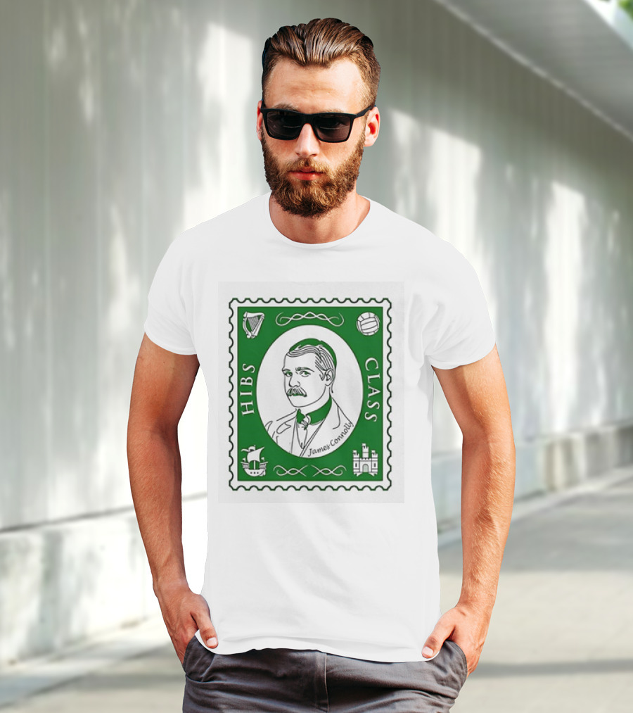 James Connolly Hibs Class Stamp With Harp, Ball, Ship, Castle Symbols T-Shirt