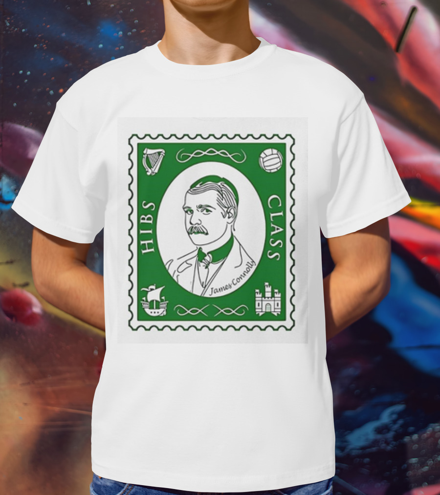 James Connolly Hibs Class Stamp With Harp, Ball, Ship, Castle Symbols T-Shirt