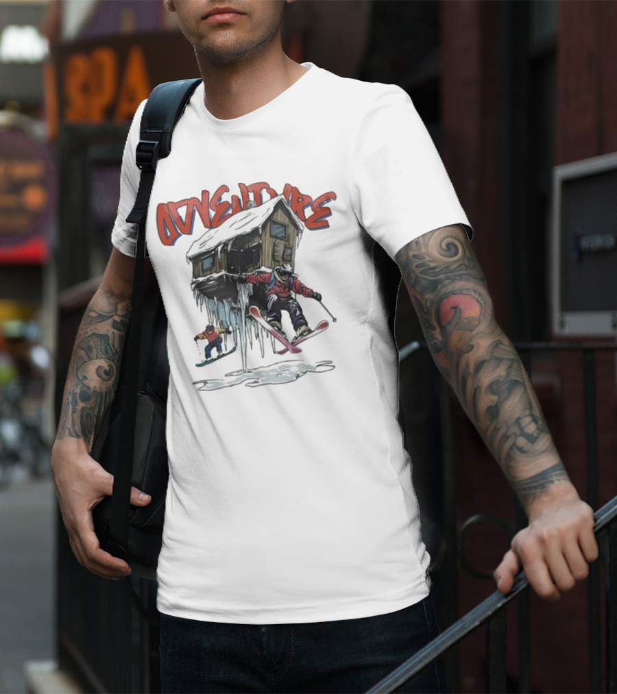 Adventure Jimmy's One Last Run Skiing Cabin Snowboarding T-Shirt