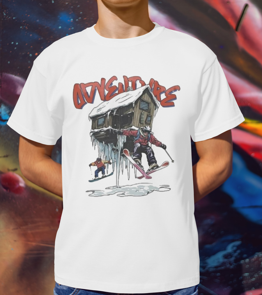 Adventure Jimmy's One Last Run Skiing Cabin Snowboarding T-Shirt