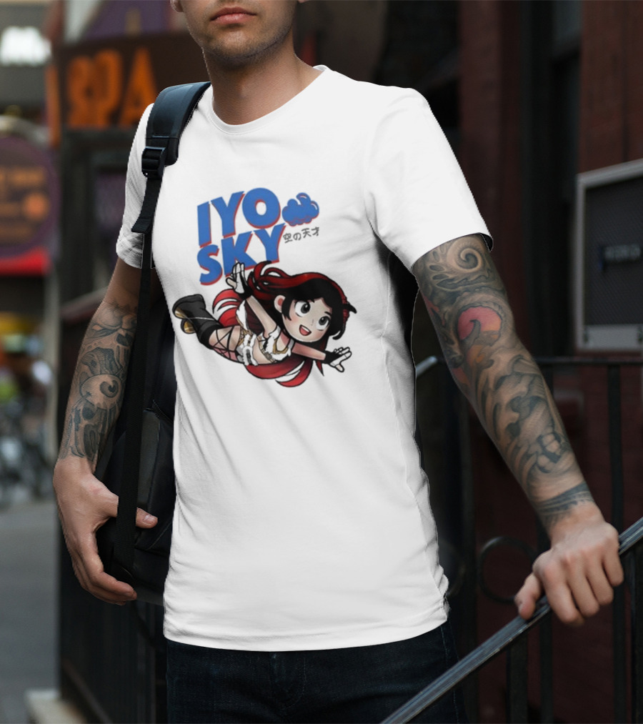 Iyo Sky Anime Character With Red And Black Hair Floating In The Clouds T-Shirt