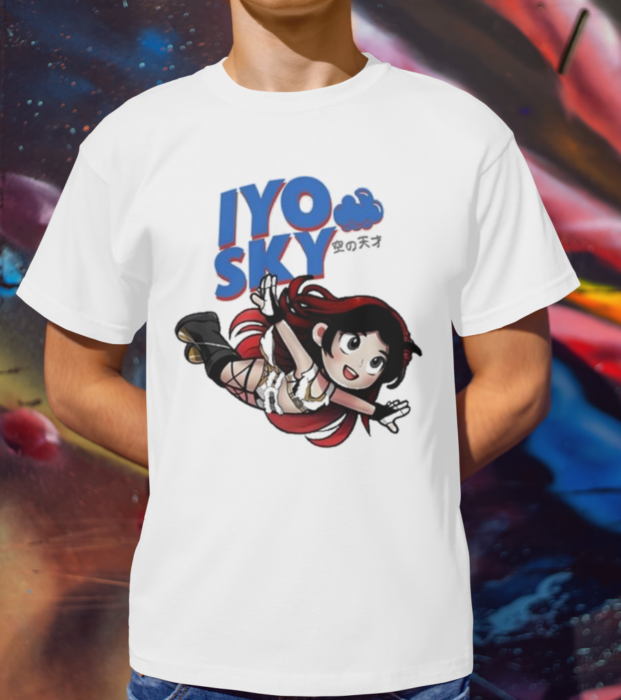 Iyo Sky Anime Character With Red And Black Hair Floating In The Clouds T-Shirt