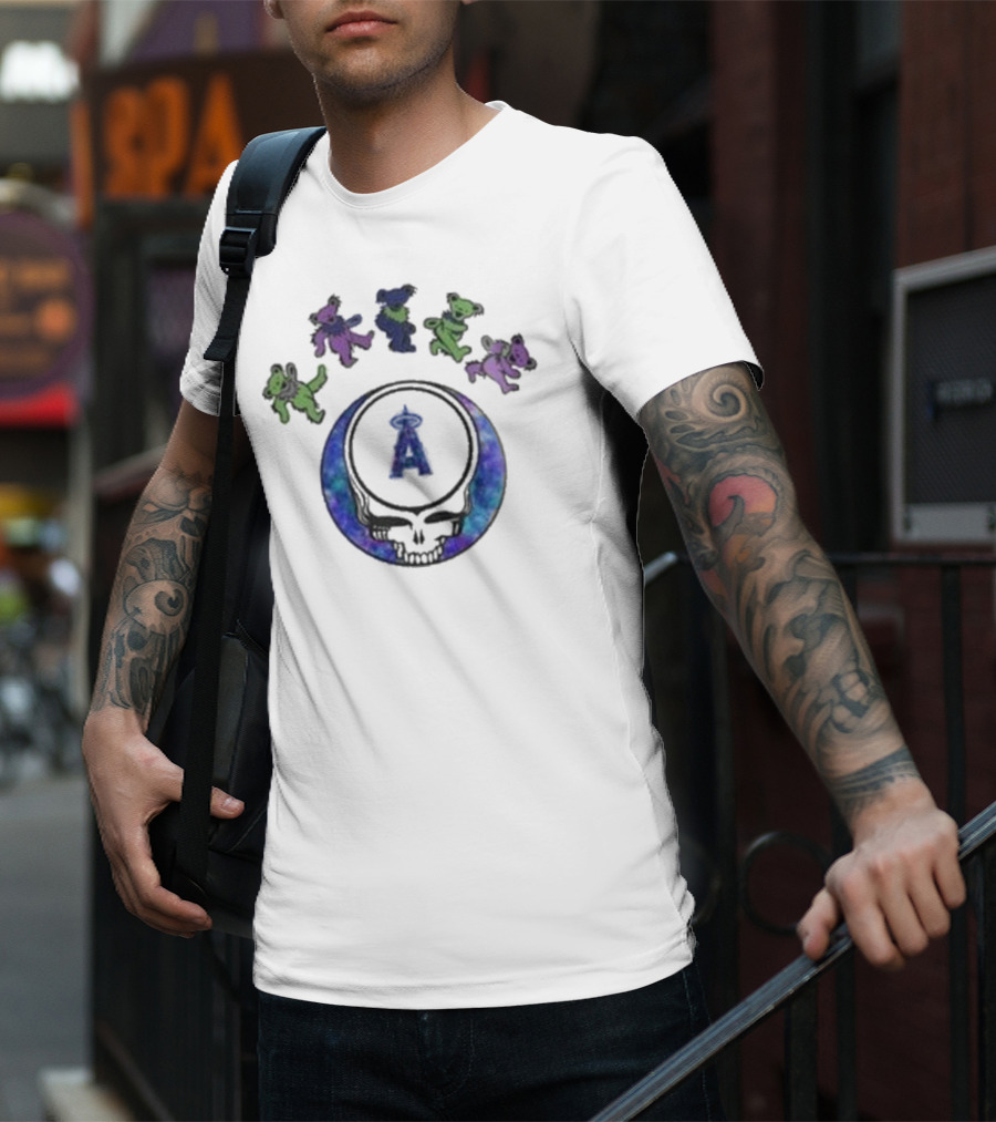 Los Angeles Angels 2025 Grateful Dead Skull Bears Night Baseball T-Shirt