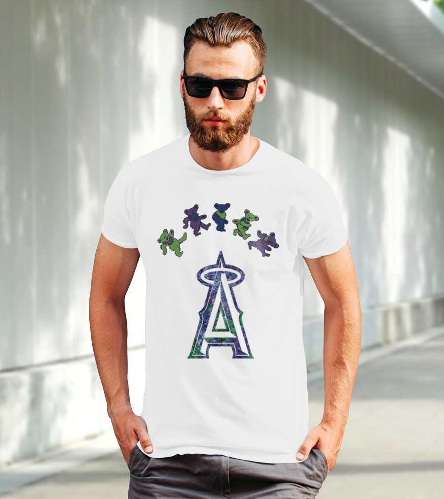 Los Angeles Angels Grateful Dead Night 2025 Dancing Bears And Halo Symbol T-Shirt