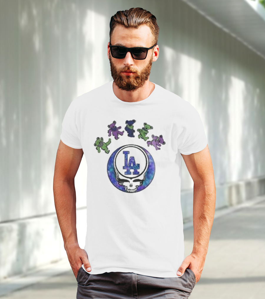 Los Angeles Dodgers 2025 Grateful Dead Skull Bears Night Baseball T-Shirt