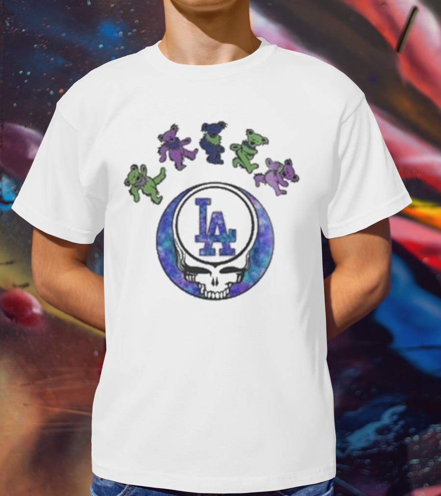 Los Angeles Dodgers 2025 Grateful Dead Skull Bears Night Baseball T-Shirt
