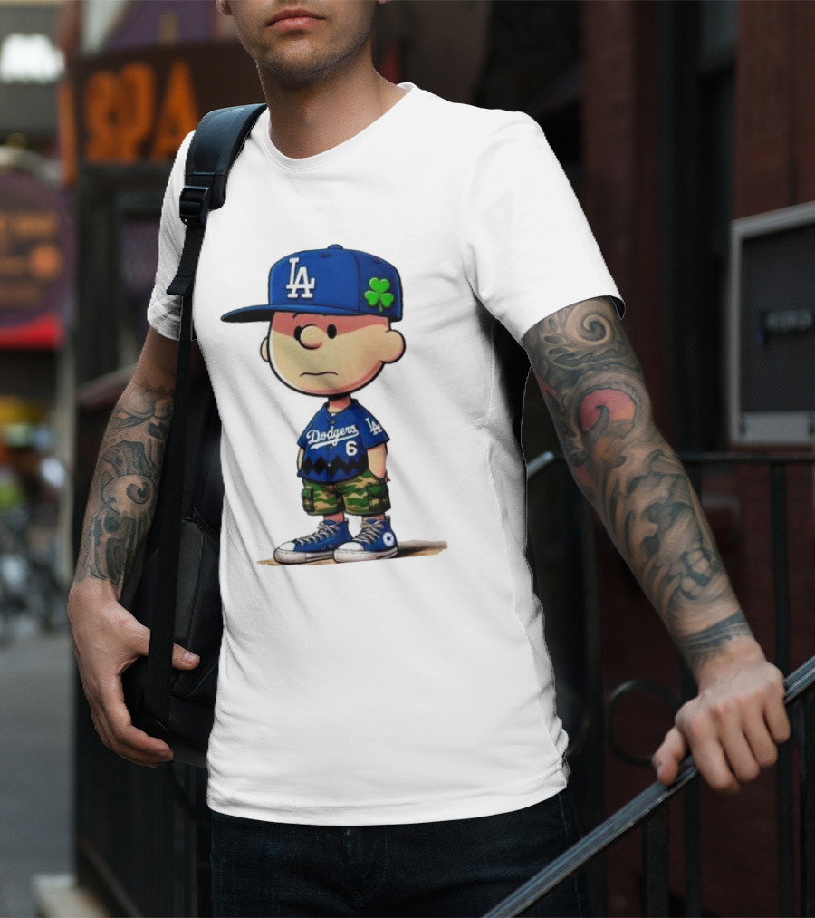 Los Angeles Dodgers Charlie Brown St. Patrick's Day LA Hat Clover Dodgers 6 Jersey T-Shirt
