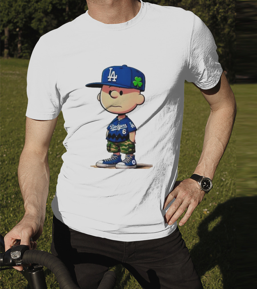Los Angeles Dodgers Charlie Brown St. Patrick's Day LA Hat Clover Dodgers 6 Jersey T-Shirt