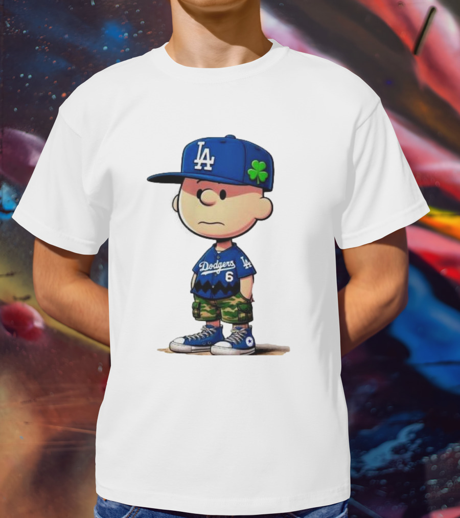 Los Angeles Dodgers Charlie Brown St. Patrick's Day LA Hat Clover Dodgers 6 Jersey T-Shirt