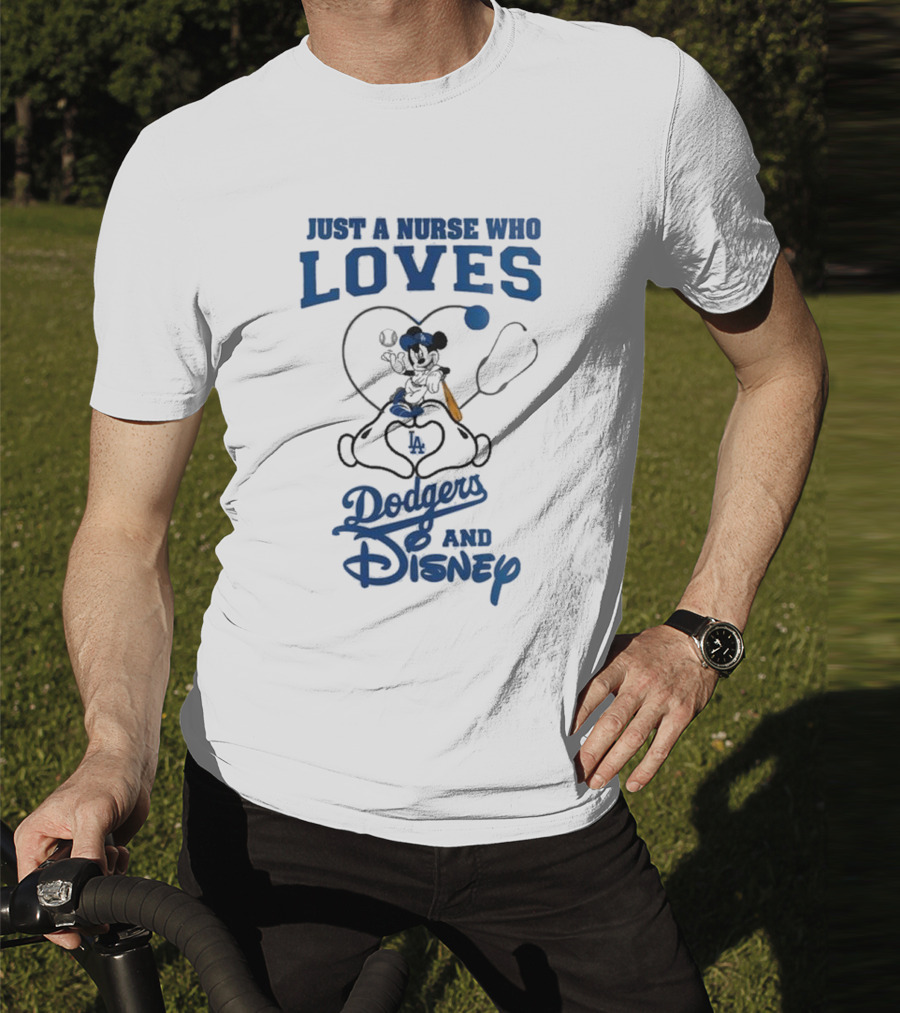Just A Nurse Who Loves Dodgers And Disney Mickey Mouse Baseball T-Shirt