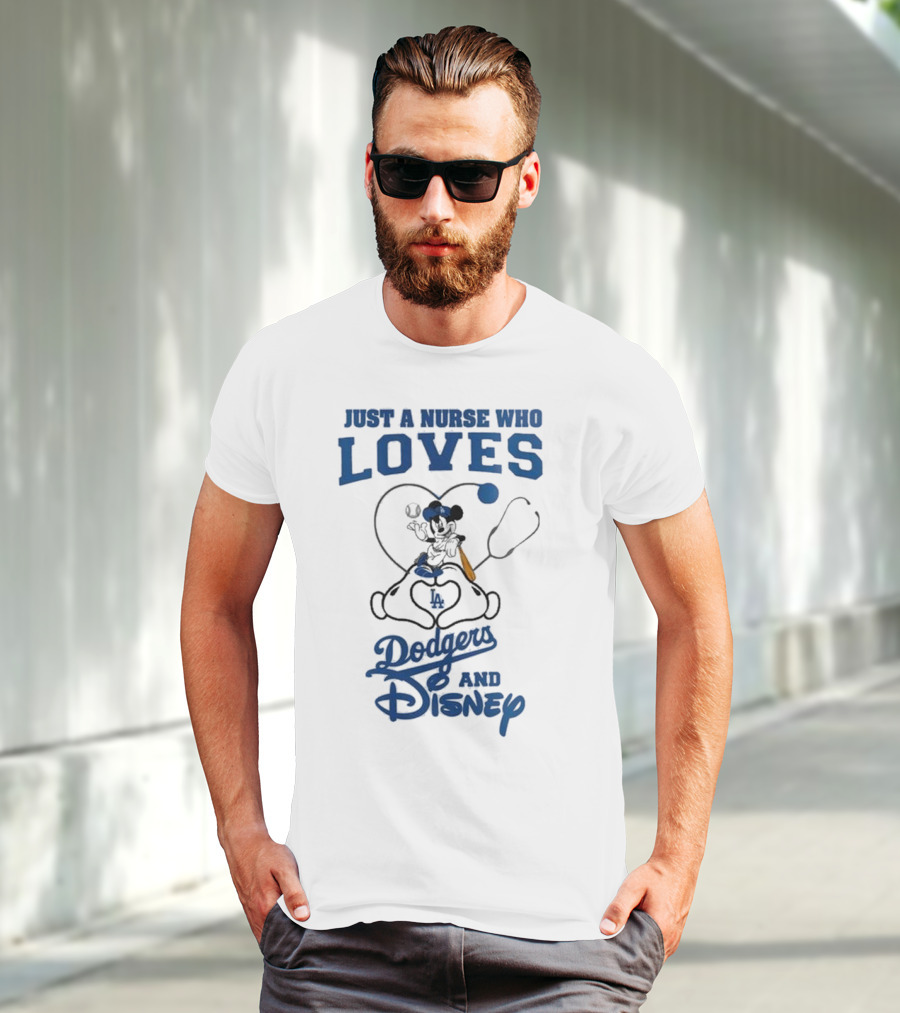 Just A Nurse Who Loves Dodgers And Disney Mickey Mouse Baseball T-Shirt
