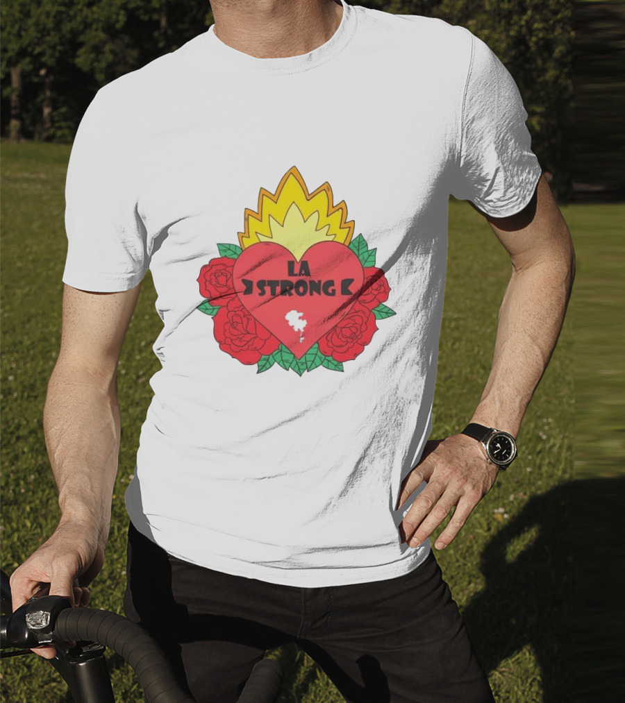 LA Strong Heart With Roses And Flames T-Shirt