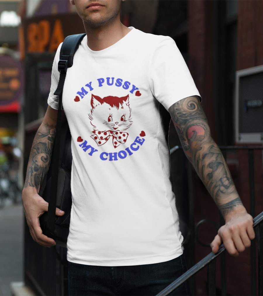 Maison Rapito My Pussy My Choice Cat Drawing And Polka Dot Bow T-Shirt