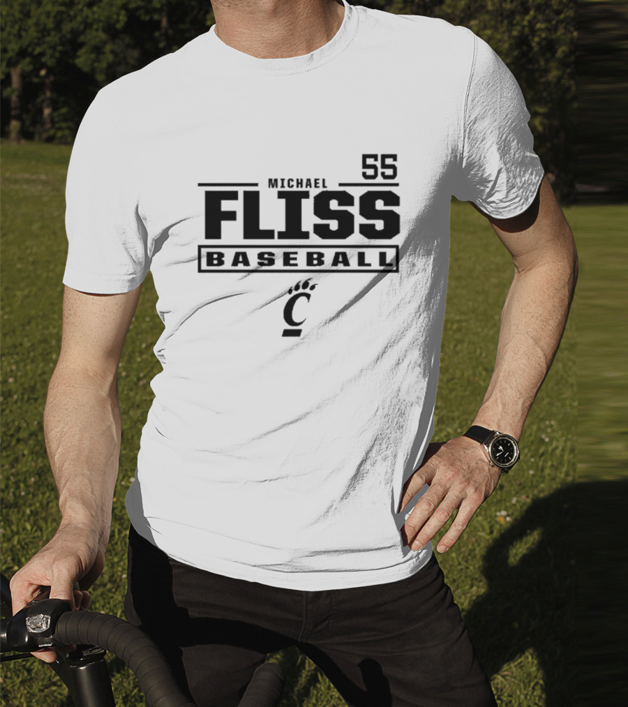 Michael Fliss 55 Cincinnati Bearcats Baseball 2025 Bold Athlete Number Design T-Shirt