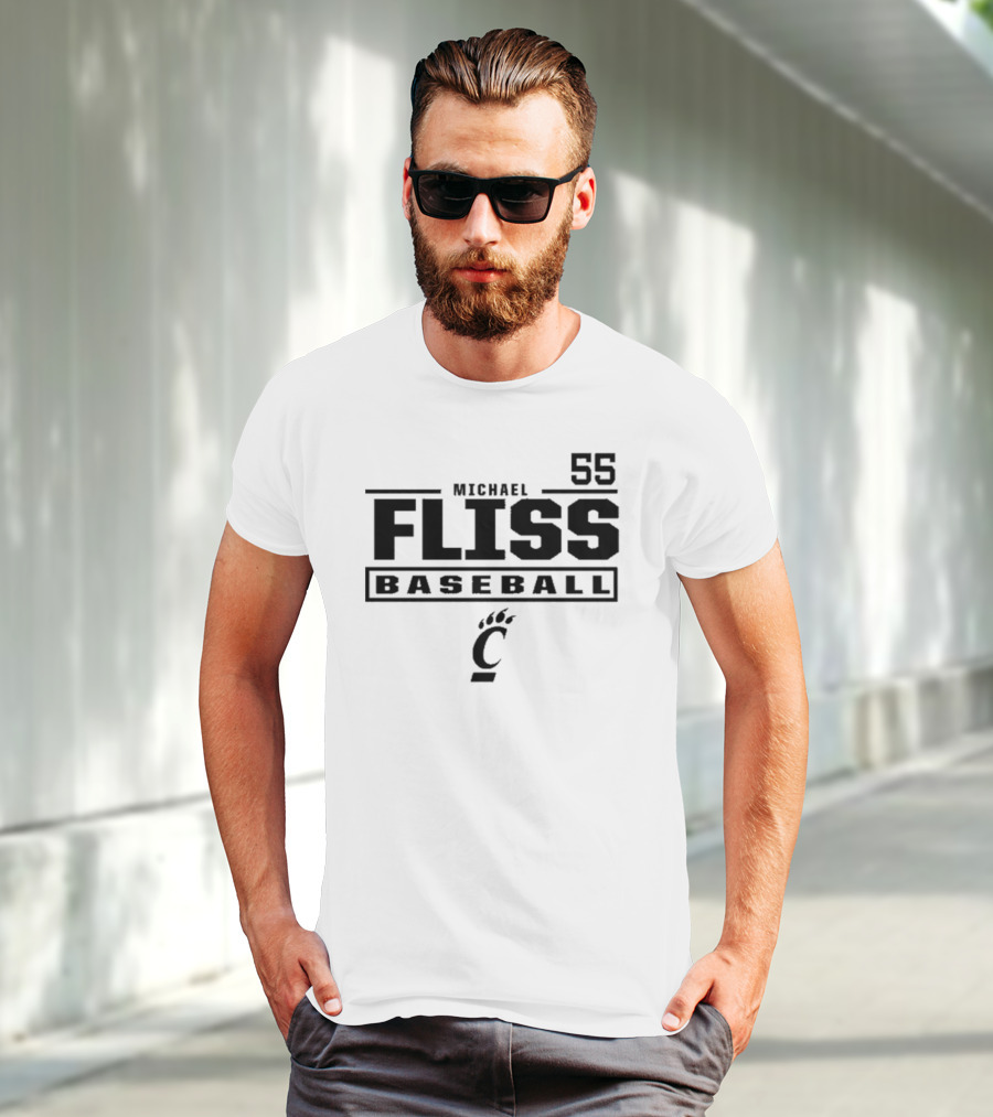 Michael Fliss 55 Cincinnati Bearcats Baseball 2025 Bold Athlete Number Design T-Shirt