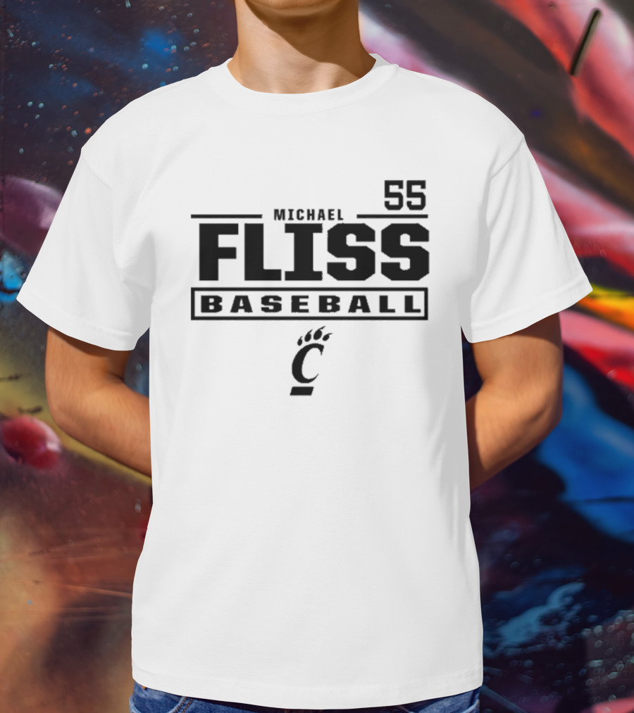 Michael Fliss 55 Cincinnati Bearcats Baseball 2025 Bold Athlete Number Design T-Shirt