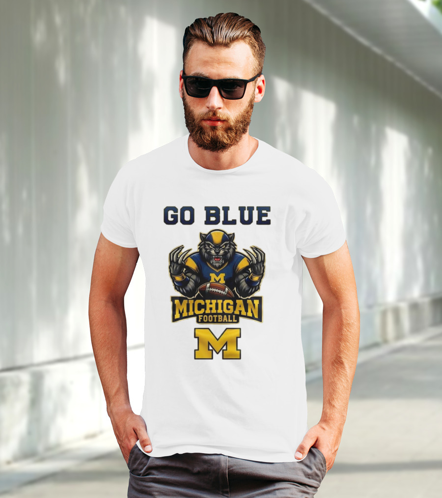 Go Blue Michigan Football Wolverine Mascot M T-Shirt