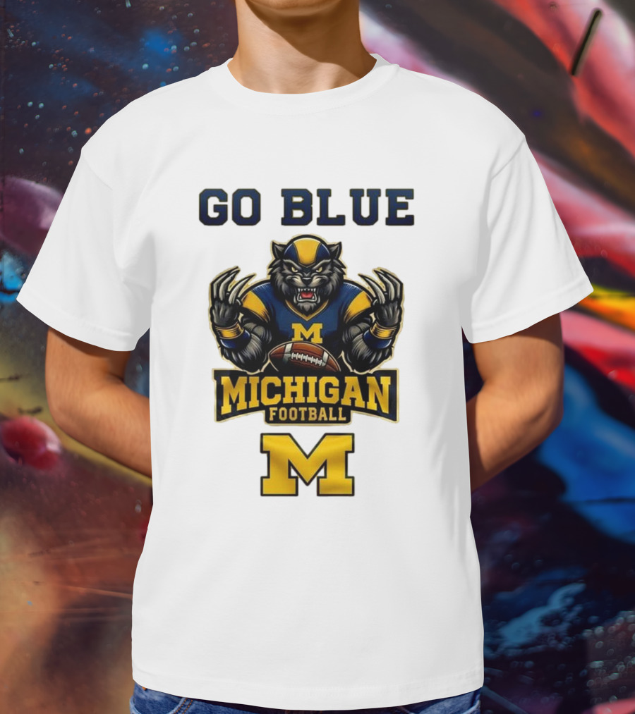 Go Blue Michigan Football Wolverine Mascot M T-Shirt