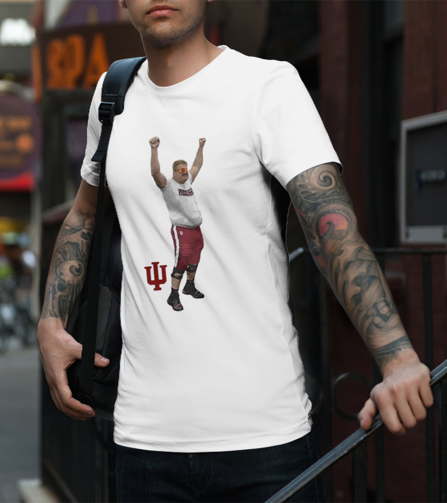 Mike Katic Indiana Hoosiers Football Player Celebration Cartoon IU Logo T-Shirt
