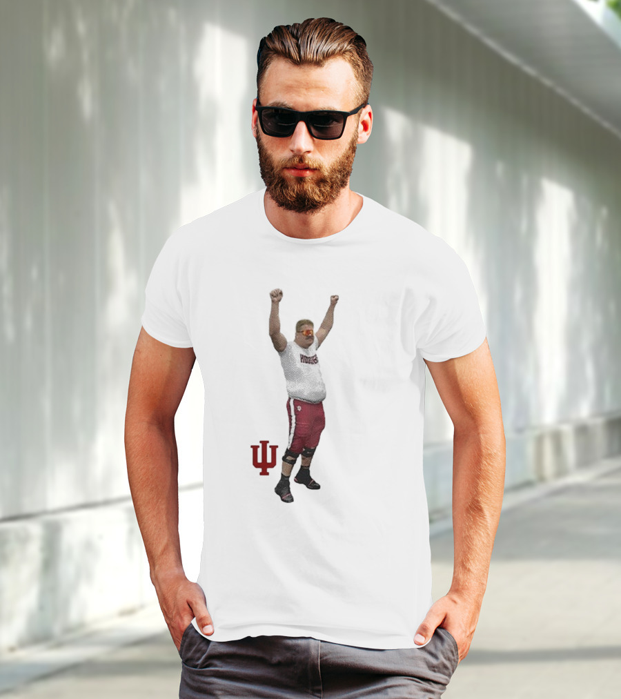 Mike Katic Indiana Hoosiers Football Player Celebration Cartoon IU Logo T-Shirt