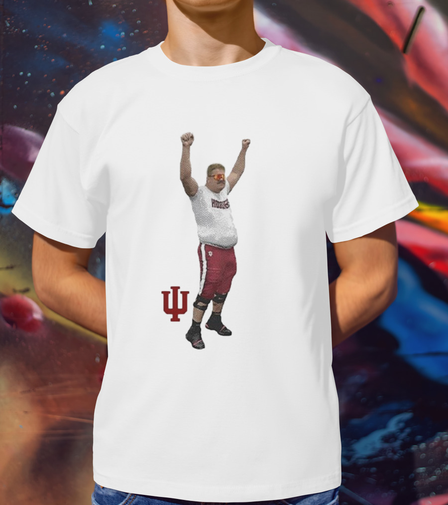Mike Katic Indiana Hoosiers Football Player Celebration Cartoon IU Logo T-Shirt