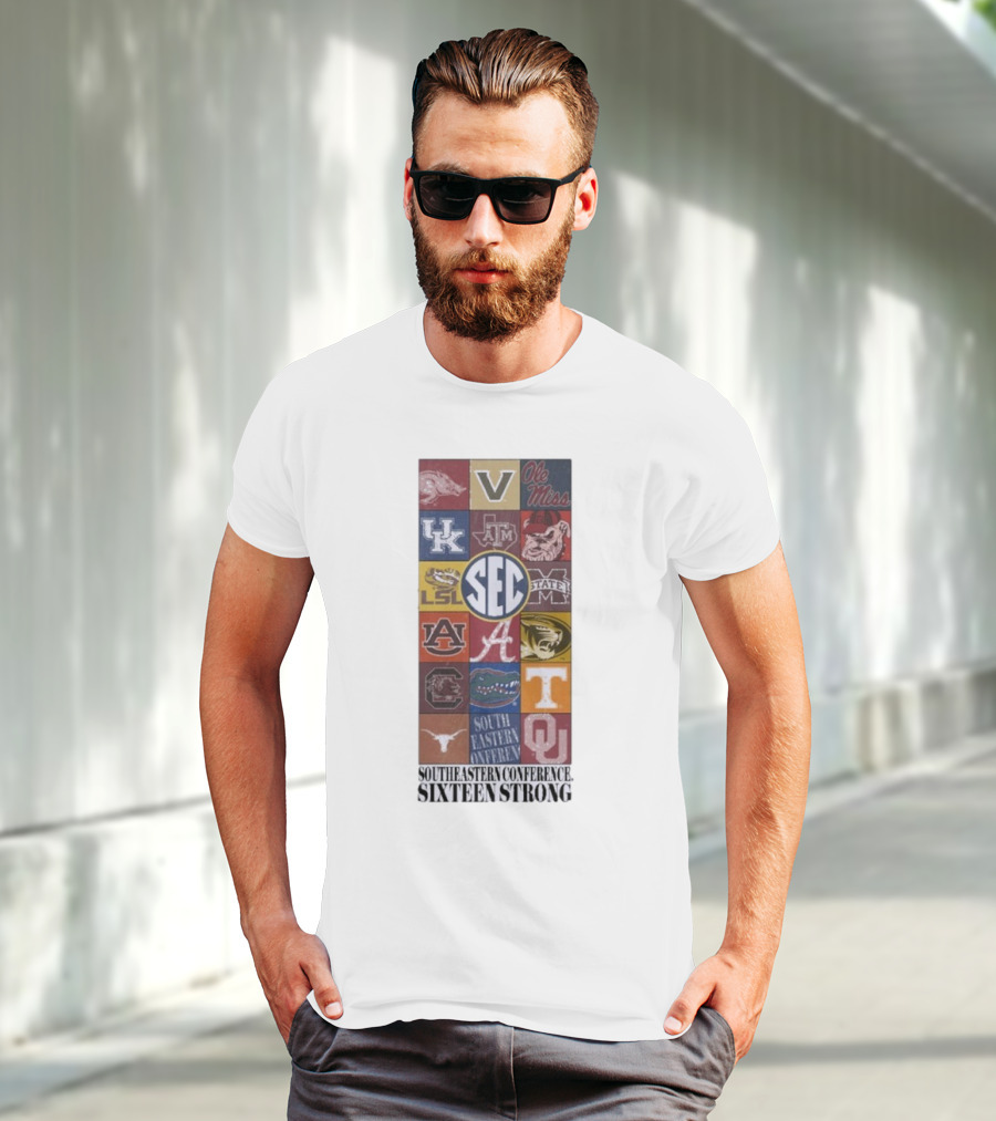 Southeastern Conference SEC Sixteen Strong Ole Miss Vols Razorbacks Kentucky LSU Auburn Alabama Gamecocks Mississippi Gators Longhorns Oklahoma T-Shirt