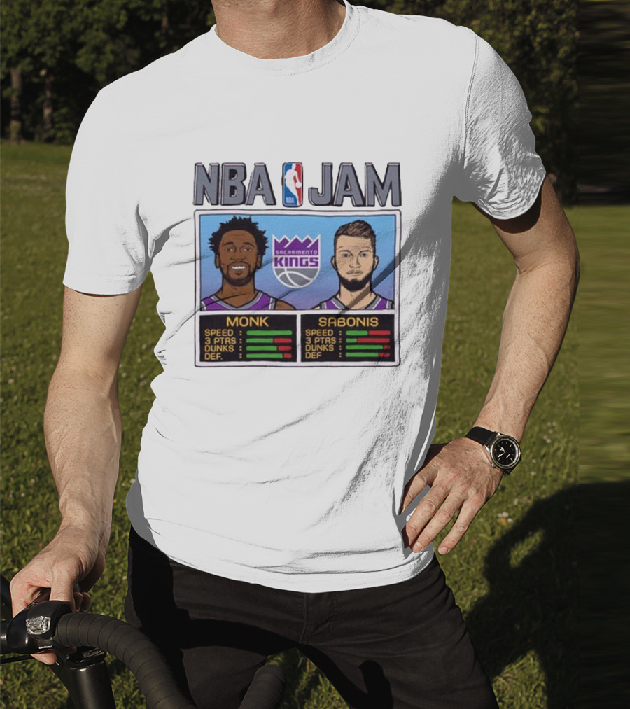NBA Jam Sacramento Kings Monk Sabonis Stats Graphic T-Shirt