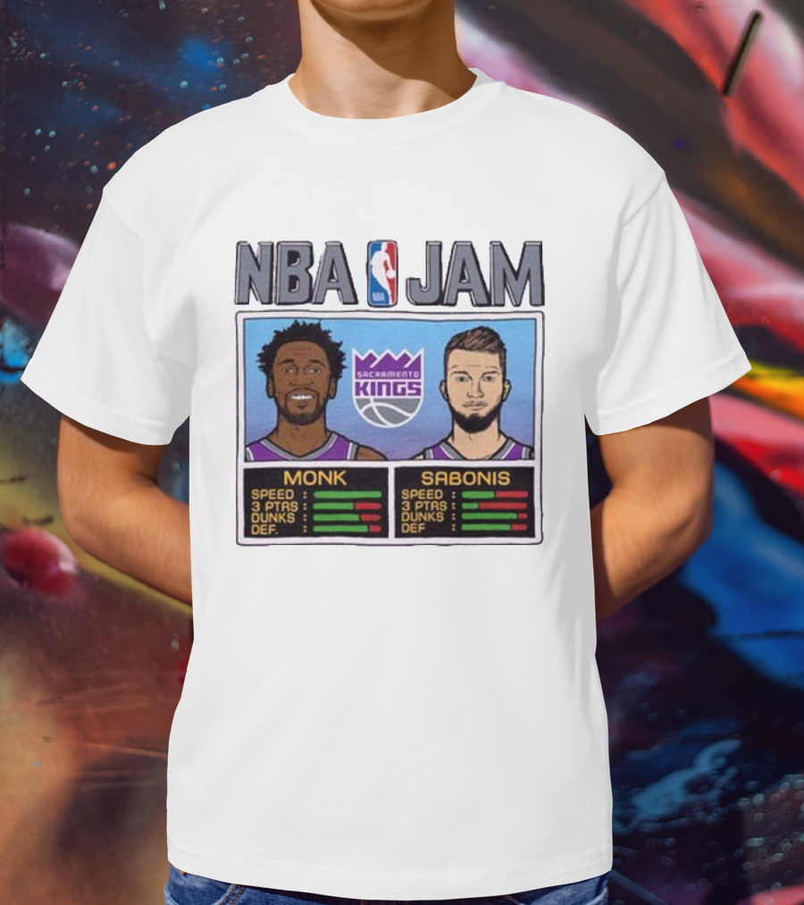 NBA Jam Sacramento Kings Monk Sabonis Stats Graphic T-Shirt