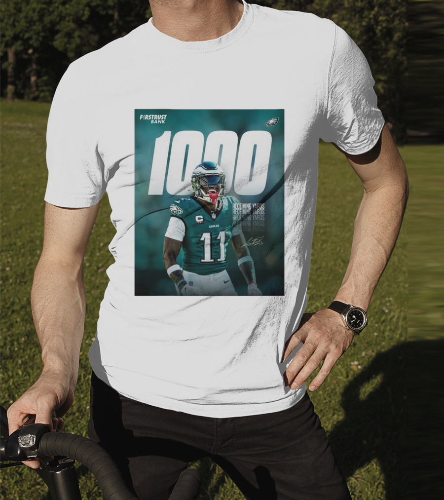 Philadelphia Eagles A.J. Brown 1000 Receiving Yards Signature Fly Eagles Fly NFL T-Shirt