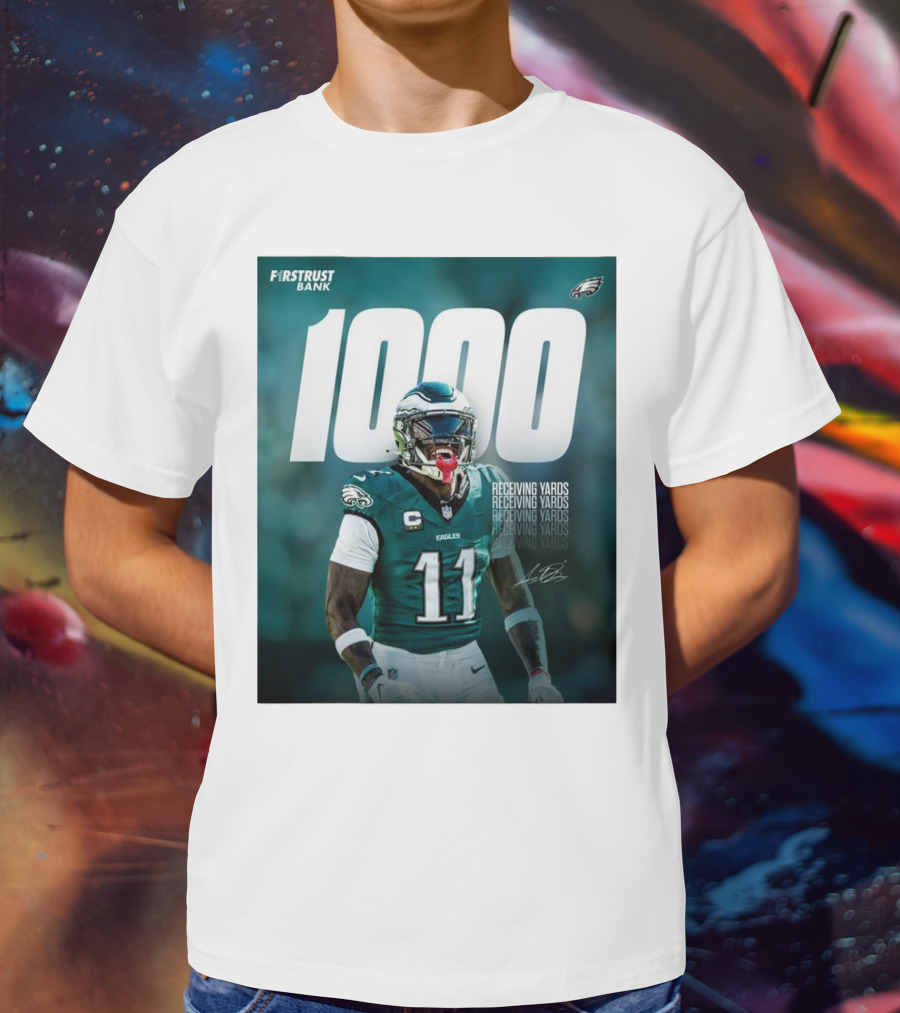 Philadelphia Eagles A.J. Brown 1000 Receiving Yards Signature Fly Eagles Fly NFL T-Shirt