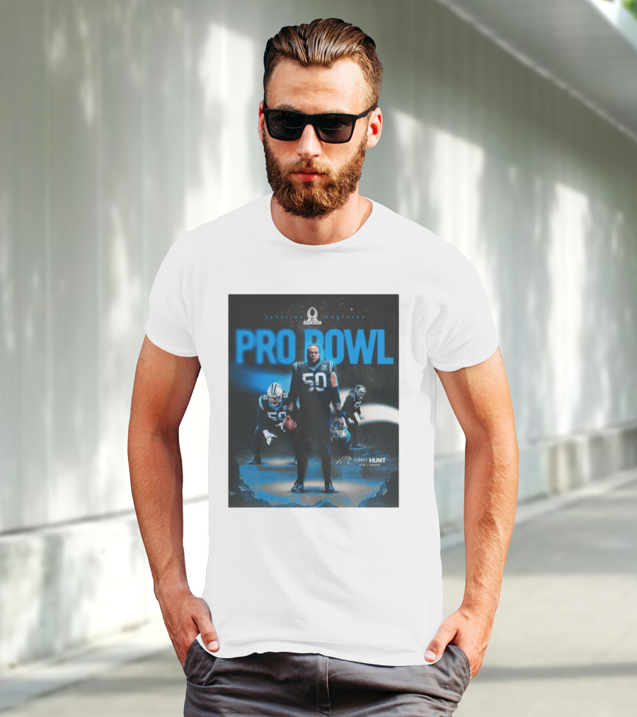 Carolina Panthers Pro Bowl 2025 Robert Hunt 50 Guard Signature NFL T-Shirt