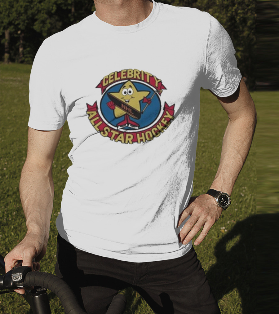 NHL Celebrity All Star Hockey Yellow Star Holding Stick T-Shirt