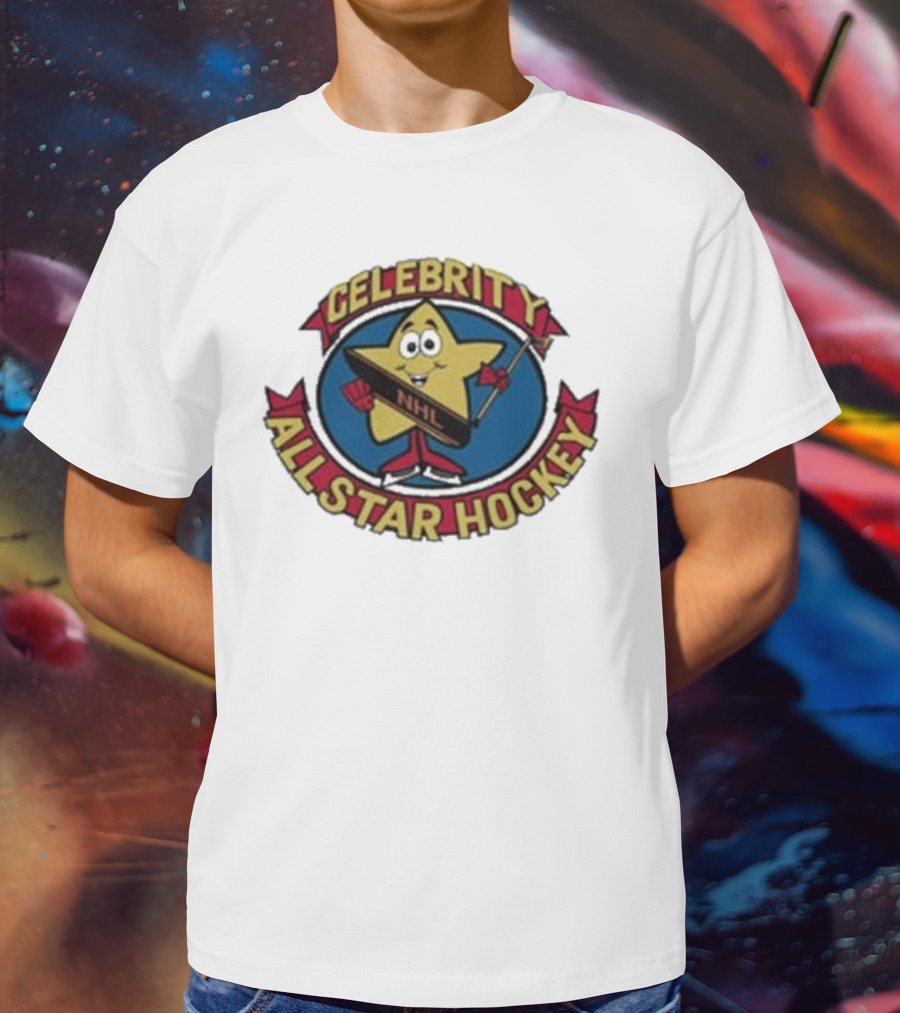 NHL Celebrity All Star Hockey Yellow Star Holding Stick T-Shirt
