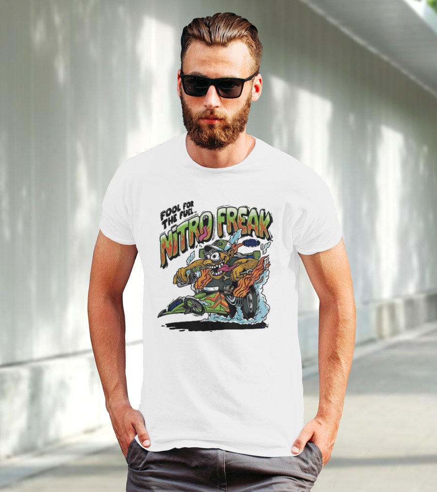 NHRA Nitro Freak Fool For The Fuel Drag Racing Cartoon Character T-Shirt
