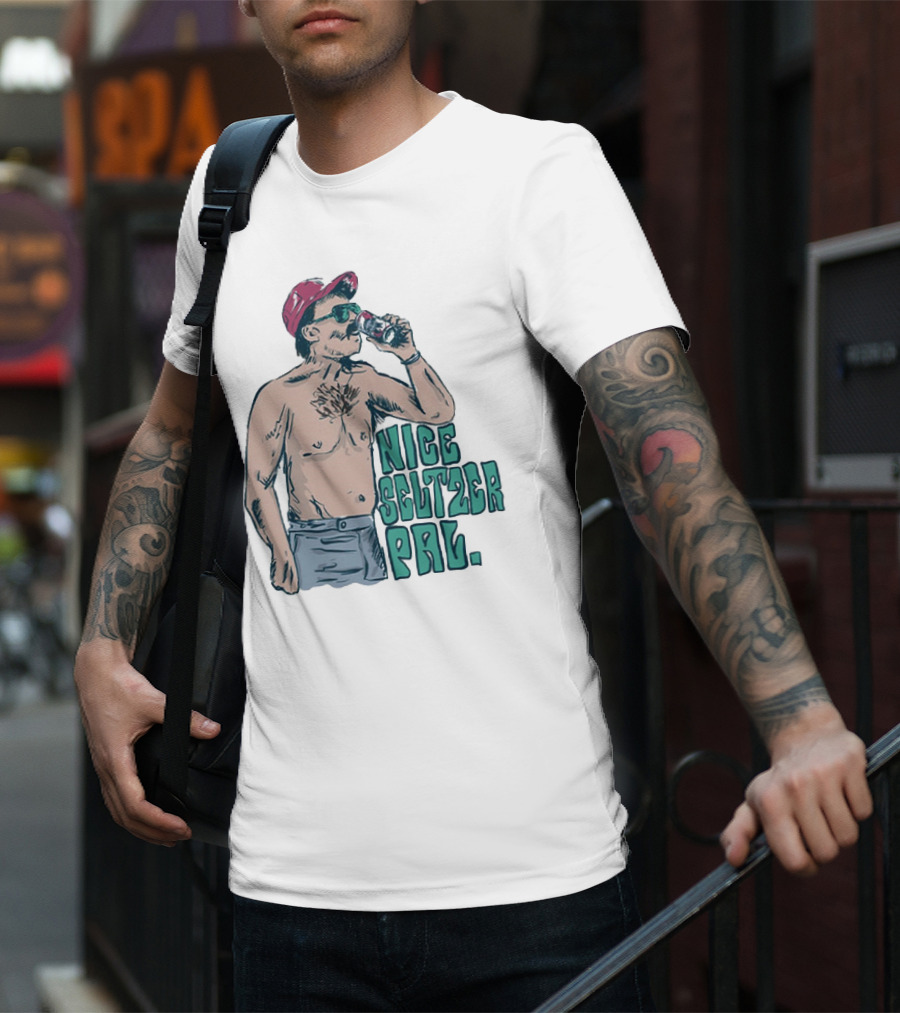 Nice Seltzer Pal 4.0 Cartoon Graphic Of Less Man In Cap And Sunglasses With Drink T-Shirt