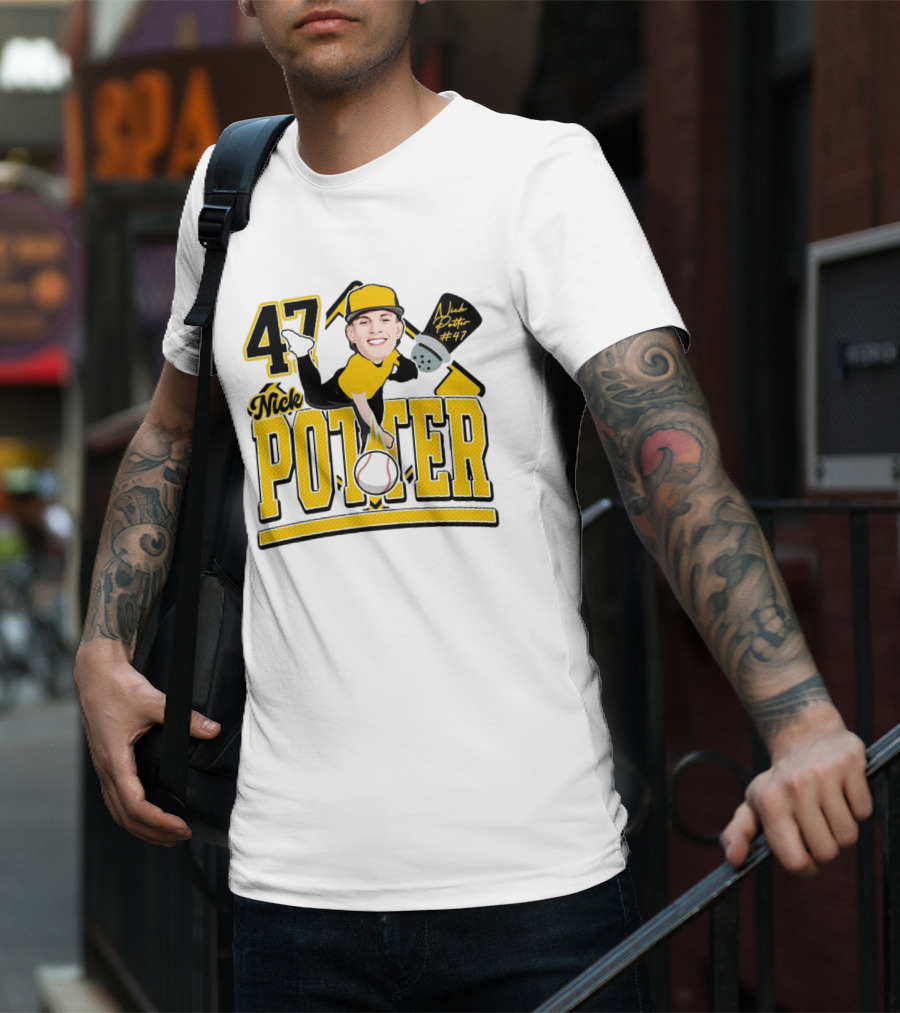 Nick Potter 47 Baseball Illustration With Character In Yellow And Black T-Shirt