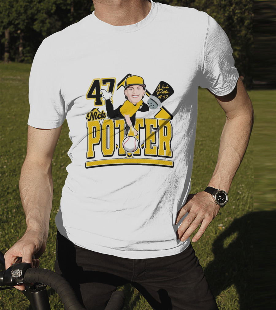 Nick Potter 47 Baseball Illustration With Character In Yellow And Black T-Shirt