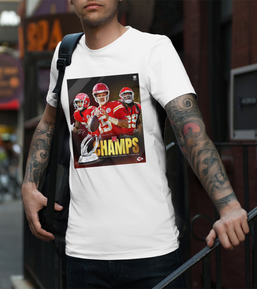 Kansas City Chiefs AFC Champs Nikko Remigio Patrick Mahomes II Kareem Hunt Signatures T-Shirt