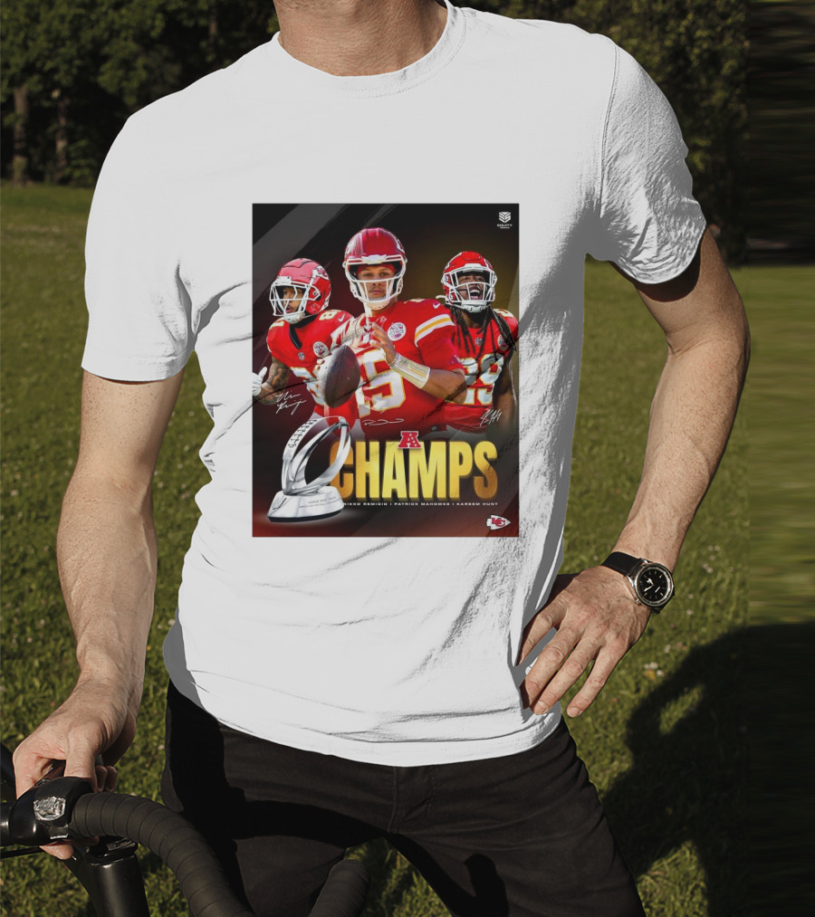 Kansas City Chiefs AFC Champs Nikko Remigio Patrick Mahomes II Kareem Hunt Signatures T-Shirt
