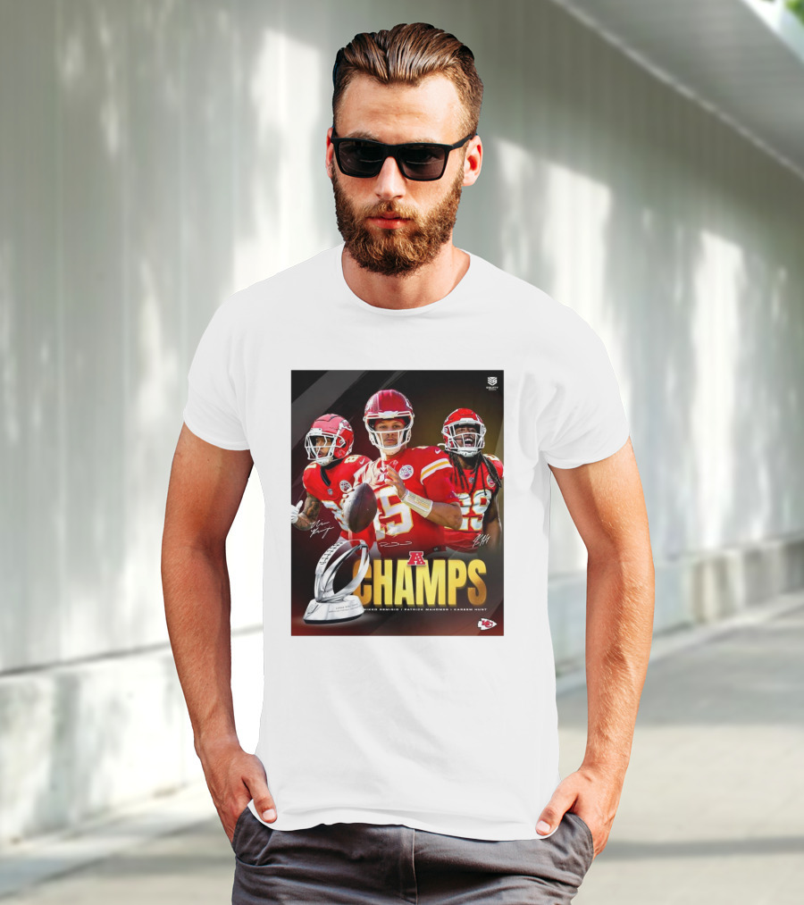 Kansas City Chiefs AFC Champs Nikko Remigio Patrick Mahomes II Kareem Hunt Signatures T-Shirt