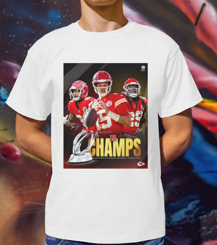 Kansas City Chiefs AFC Champs Nikko Remigio Patrick Mahomes II Kareem Hunt Signatures T-Shirt