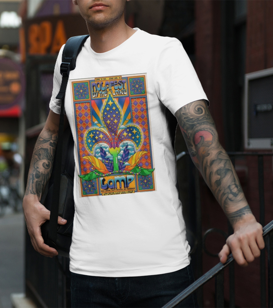 Nolafest By The Lake Lamp Cedar Lake NJ April 26 2025 Fleming Fleur-de-Lis Psychedelic Art Style T-Shirt