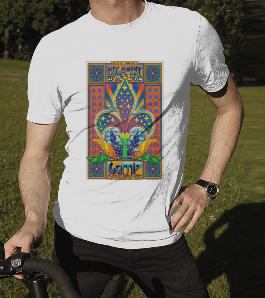 Nolafest By The Lake Lamp Cedar Lake NJ April 26 2025 Fleming Fleur-de-Lis Psychedelic Art Style T-Shirt