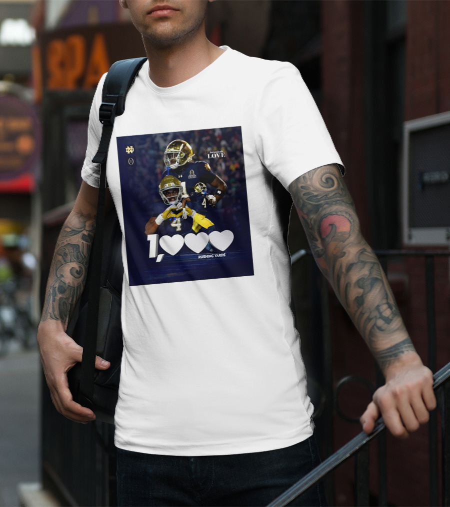 Notre Dame Fighting Irish Jeremiyah Love 1000 Rushing Yards T-Shirt