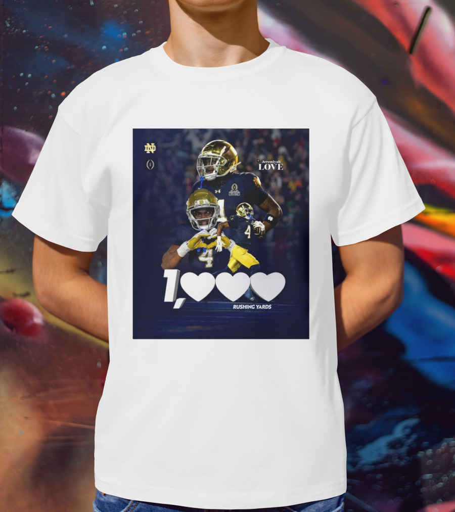 Notre Dame Fighting Irish Jeremiyah Love 1000 Rushing Yards T-Shirt