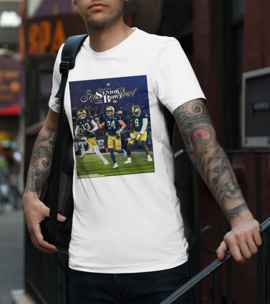 Gameday Senior Bowl February 2025 Notre Dame Fighting Irish Riley Leonard Jack Kiser RJ Oben T-Shirt